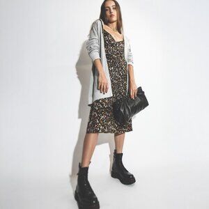 R13 Midi Slip w/ Back Tie in Grey/Orange Leopard - sz Large